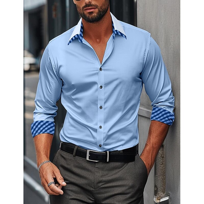 Men's Dress Shirt Button Down Shirt Wrinkle Resistant Plain Wedding Outdoor White Pink Blue Long Sleeve Turndown Summer Spring Clothing Apparel2