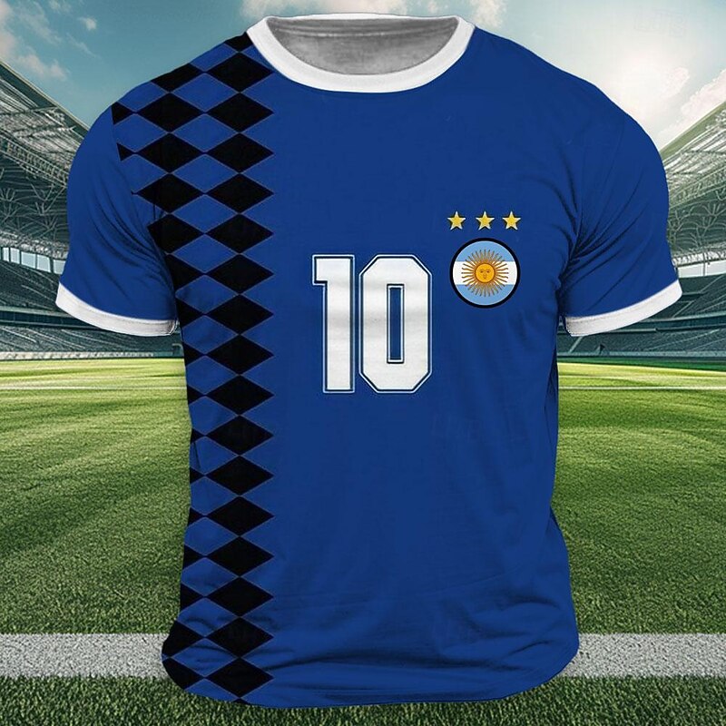 Men's Argentina T Shirt Short Sleeve T shirt 3D Print Crew Neck Shirt Outdoor Athleisure Blue Summer Spring Clothing Apparel S M L XL XXL XXXL