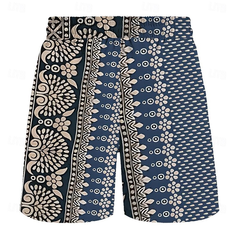 Men's Geometric Pattern Flower / Floral Swim Shorts Board Shorts Swimming Trunks Mid Waist Vintage Hawaiian Ethnic Style Holiday Beach Drawstring with Mesh lining Elastic Waist Designer Clothing2