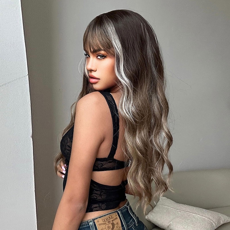 Synthetic Wig Uniforms Career Costumes Princess Curly Wavy Middle Part Layered Haircut Machine Made Wig 26 inch sepia Synthetic Hair Women's Cosplay Party Fashion Brown2