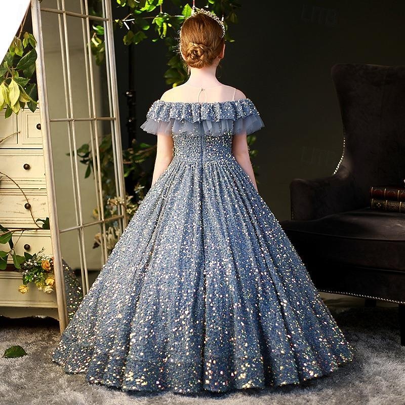 Kids Girls' Flower Girl Dress Party Dress Solid Color Sleeveless Performance Wedding Party Mesh Princess Sweet Mesh Mid-Calf Sheath Dress Tulle Dress Summer Spring Fall 2-12 Years Silver2