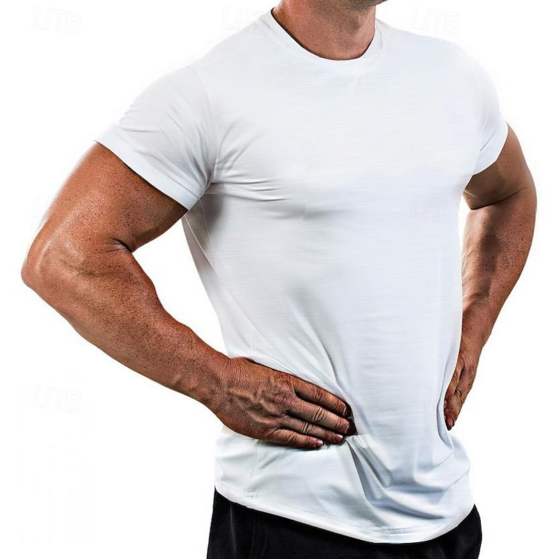 Men's Gym Shirt Short Sleeve Tee Tshirt Summer Solid Color Spandex Quick Dry Lightweight Comfortable Breathable Gym Workout Running Yoga Sportswear Activewear Black White Red2