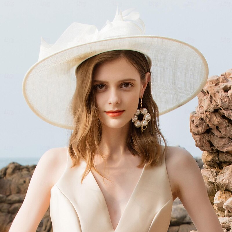 Hats Flax Bucket Hat Sun Hat Top Hat Wedding Tea Party Elegant Wedding With Feather Bowknot Headpiece Headwear2