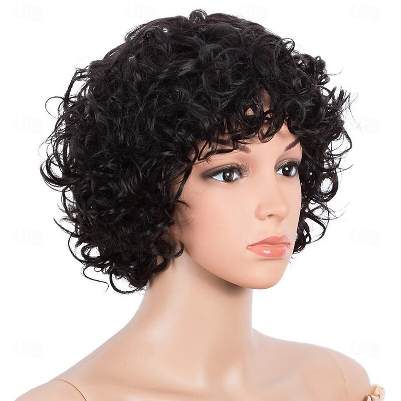 Short Curly Human Hair Wigs For Black Women Short Curly Wigs Human Hair Non Lace Glueless Wig with Bangs Side Part Wigs3