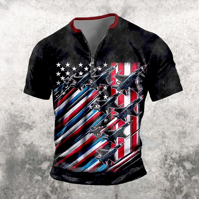 Veterans Day Men's Patriot Patriotic Veteran American US Flag Airplane Patriotic T shirt Short Sleeve T shirt 3D Print Shirt Casual Daily Black Spring & Summer Clothing Apparel S M L XL XXL - Main Image