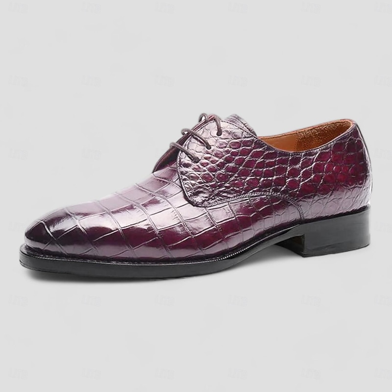 Men's Luxury Purple Crocodile Pattern Leather Oxford Shoes – Faux Leather, Lace-Up Design, Formal Business and Wedding Footwear4