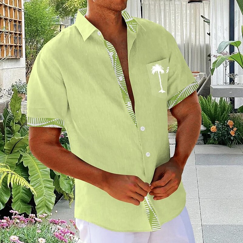Men's Coconut Tree Palm Tree Tropical Plants Summer Hawaiian Shirt Aloha Shirt Printed Shirts Short Sleeves Shirt Turndown Hawaiian Resort Vacation Holiday Daily Wear Pink Blue Green S M L4
