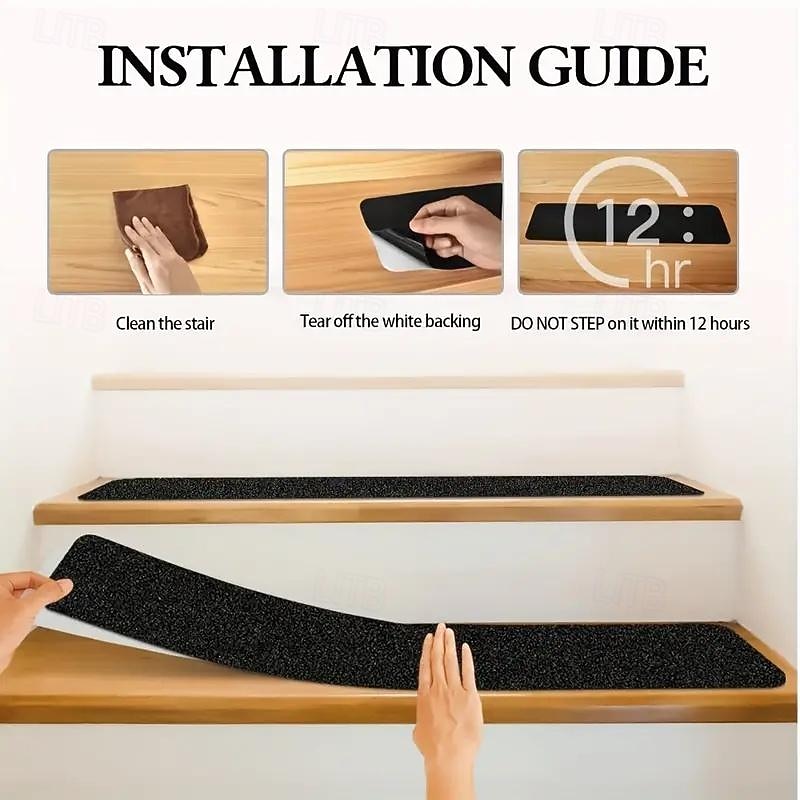 10pcs Non Slip Outdoor Stair Treads 6x24 Black Pre-Cut 80 Grit Anti Slip Grip Tape Non Skid Heavy Duty Traction Adhesive Step Stripes For Staircase Skateborad And Deck4