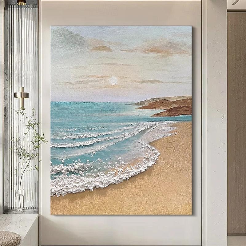 Sky and Ocean painting hand painted Calming Landscape Painting Neutral Landscape oil painting handmade Light Beige Aesthetic Acrylic wave sea Painting  Minimalist Art painting3