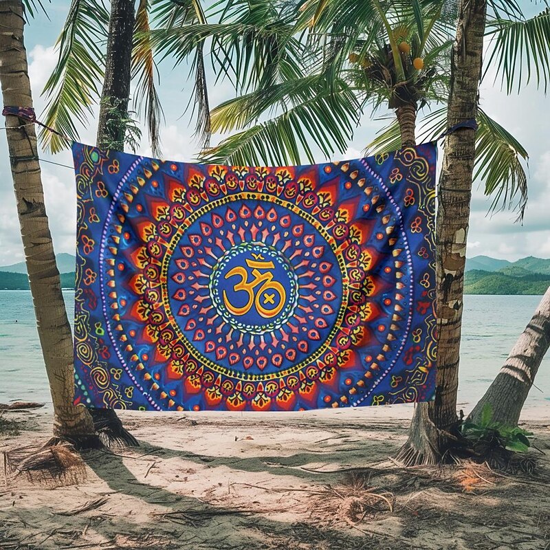 Outdoor Mandala Bohemian Om Hanging Tapestry Wall Art Large Tapestry Mural Decor Photograph Backdrop Blanket Curtain Home Bedroom Living Room Decoration2