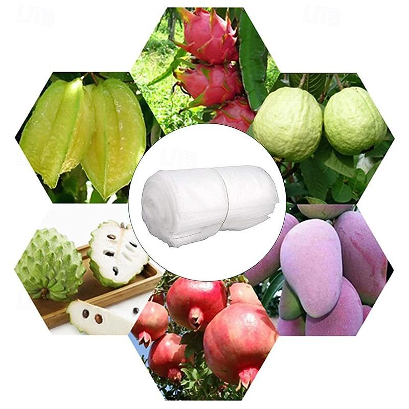 100pcs White Fruit Protection Bags 30x20cm/11.8x7.9 inch Fruit Cover Mesh Bag with Drawstring Protecting Vegetables and Fruits from Birds and Pests Non-woven Cloth Strawberry Grape Grow Bags Antifr2