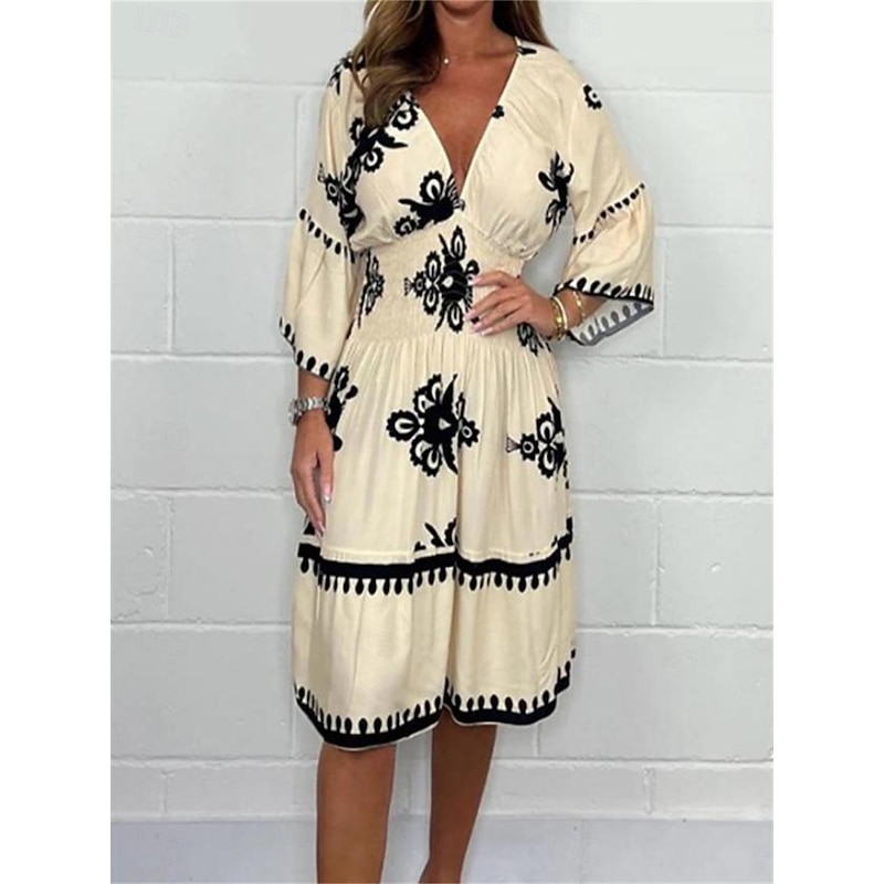 Women's Mini Dress Petite Dress Summer Dress Boho Dress Vintage Ethnic Dolman Sleeve Daily Date Regular Fit Graphic Half Sleeve V Neck Black Blue Green Apricot Summer Fall3