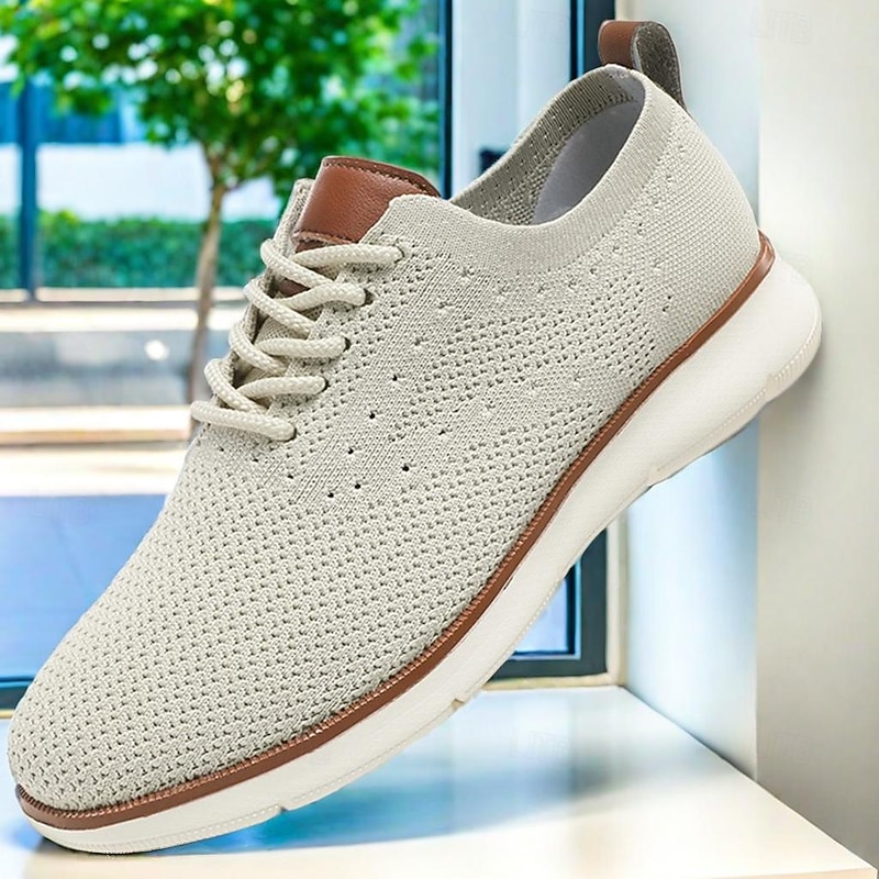 Men's Lightweight Breathable Knit Sneakers - Casual Comfortable Walking Shoes with Arch Support
