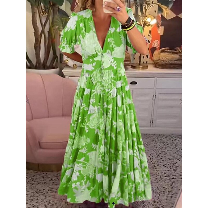 Women's Casual Dress Swing Dress Floral Print V Neck Midi Dress Stylish Casual Daily Date Half Sleeve Summer2