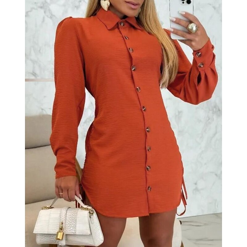 Women's Shirt Dress Mini Dress Drawstring Sexy Lapel Long Sleeve Bishop Sleeve Black White Blue Color2