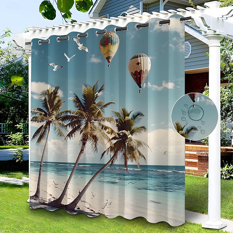 Waterproof Outdoor Curtain Privacy, Sliding Patio Curtain Drapes, Pergola Curtains Grommet Beach Palm Trees Landscape For Gazebo, Balcony, Porch, Party, 1 Panel4