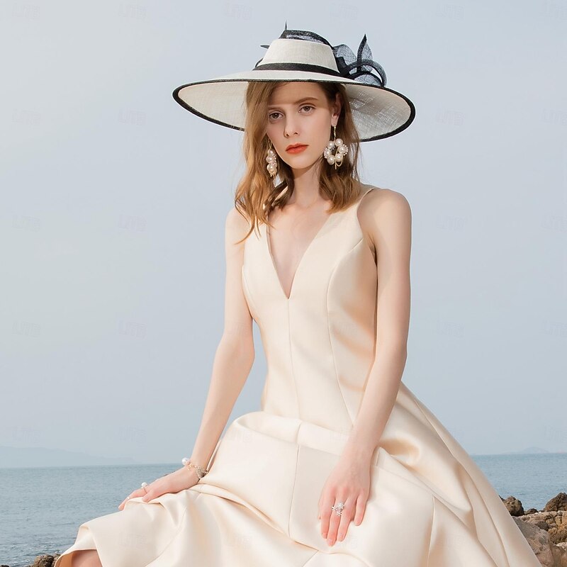 Hats Flax Bucket Hat Sun Hat Top Hat Wedding Tea Party Elegant Wedding With Feather Bowknot Headpiece Headwear4