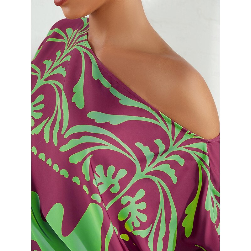 Satin Geometrical Floral Puff Sleeve Shirt3