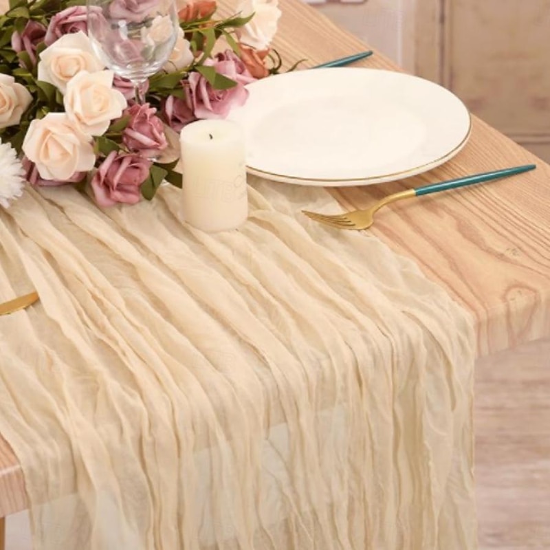 Cotton Voile Yarn Crinkled Table Runner Bohemian Style Twist Tablecloth Wedding Party Decoration Pleated Table Runner3