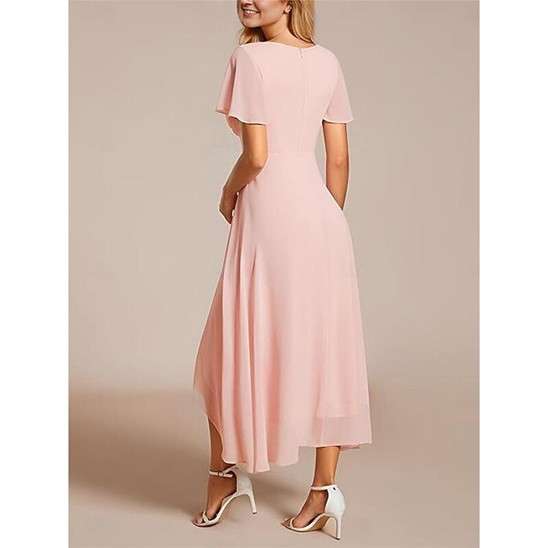 Women's Maxi Dress Cocktail Dress Wedding Guest Dress Chiffon Dress A Line Dress Elegant Formal Work Cocktail Party Regular Fit Short Sleeve V Neck Black White Pink Royal Blue Summer2