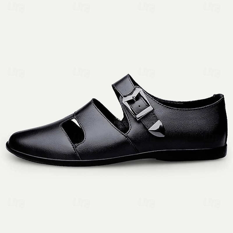 Men's Black Leather Fisherman Sandals - Comfortable Closed-Toe Dress Shoes with Buckle for Formal and Casual Occasions3