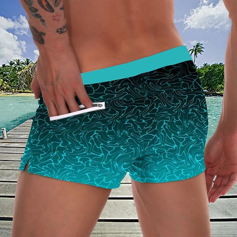 Men's Optical Illusion Gradient Lines / Waves Swim Trunks Swim Shorts Board Shorts Mid Waist Fashion Designer Surfing Holiday Beach Drawstring Pocket Elastic Waist Designer Clothing Apparel2