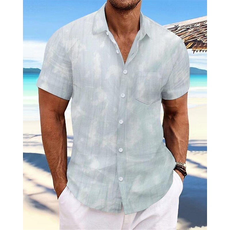 Men's Shirt Summer Shirt Casual Shirt Beach Shirt Button Up Shirt Light Green Pink Wine Orange khaki Short Sleeve Tie Dye Lapel Vacation Hawaiian Front Pocket Clothing Apparel Fashion Casual