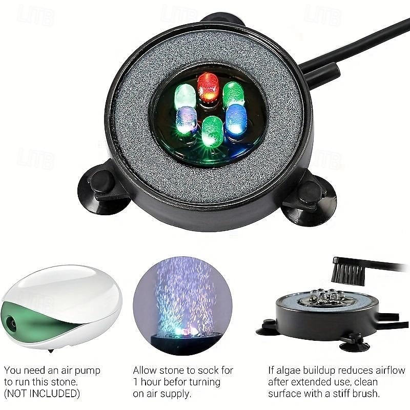 1pc LED Aquarium Air Bubble Light Fish Tank Air Curtain Bubble Stone Disk with 6 Color Changing LEDs US/EU/AU/UK Plug4