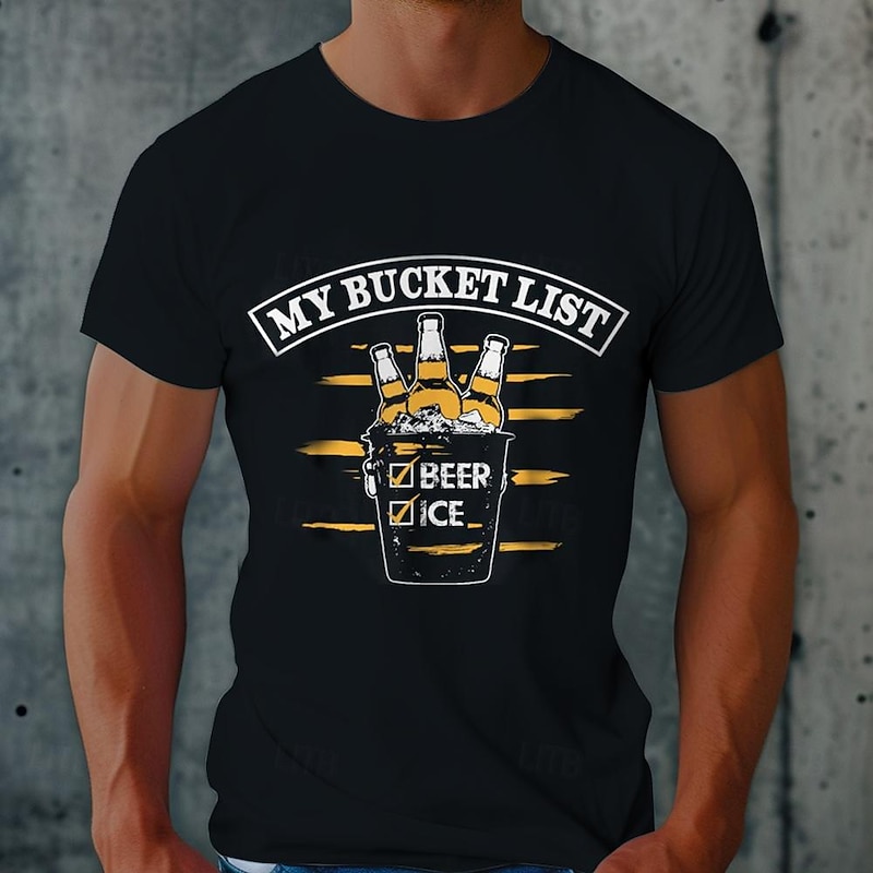 Men's Graphic Short Sleeve T-Shirt My Bucket List Beer & Ice Funny Design