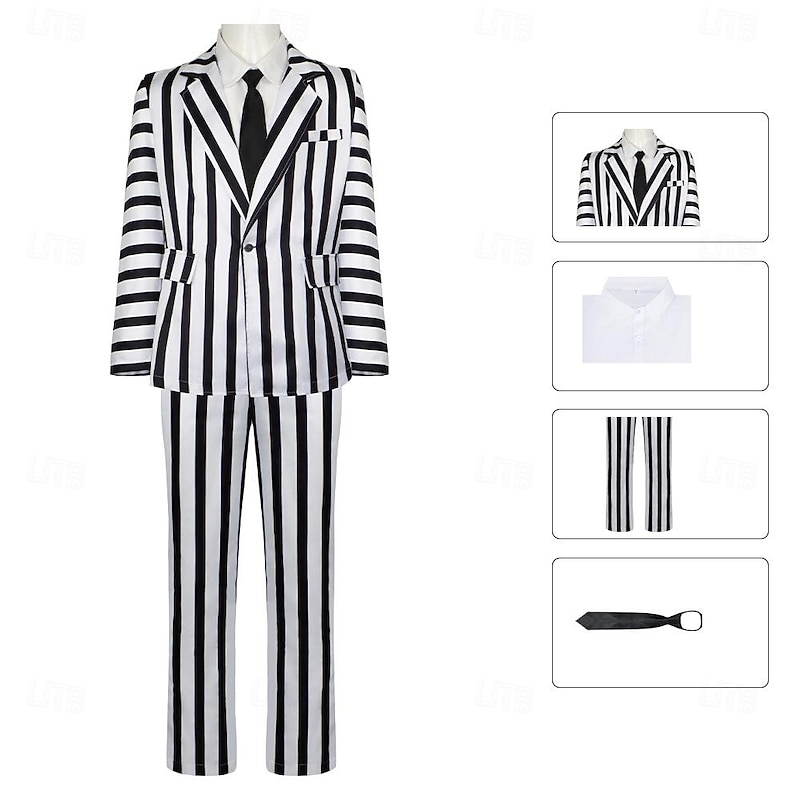 Beetlejuice Beetlejuice Outfits Suits & Blazers Fancy Dress Cosplay Costume Party Movie Cosplay for Men's Adults Halloween Carnival Performance Masquerade2