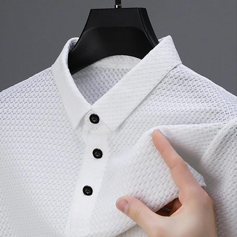 Men's Waffle Polo Shirt Golf Shirt Work Casual Lapel Short Sleeve Basic Modern Plain Button Spring & Summer Regular Fit Black White Navy Blue Dark Green Coffee Gray Waffle Polo Shirt3