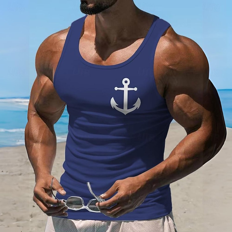 Men's Ombre Rudder T Shirt Vest Top Sleeveless T shirt 3D Print Crew Neck Shirt Vacation Tropical Party Casual Holiday Blue Summer Spring Clothing Apparel S M L XL XXL XXXL