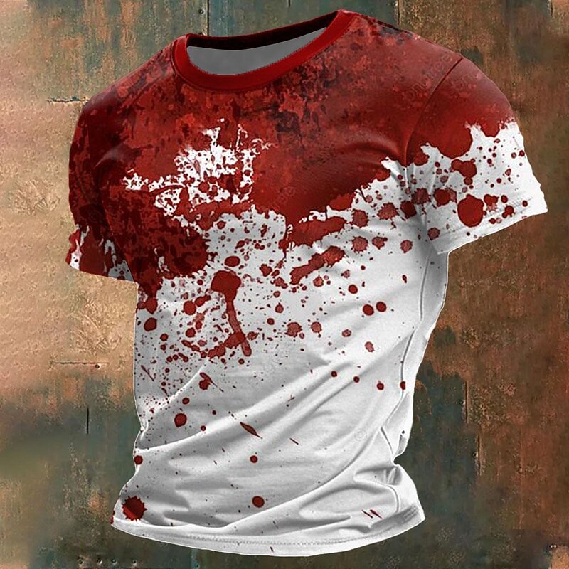 Men's Blood Splatter Blood stains T Shirt Short Sleeve T shirt 3D Print Crew Neck Shirt Designer Steampunk Carnival Party Street Black Red Green Summer Spring Clothing Apparel S M L XL XXL XXXL