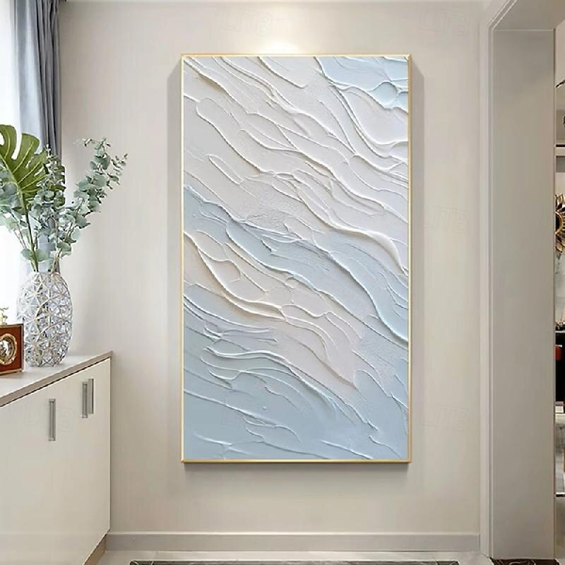 Hand painted Blue Textured Minimalist oil painting handmade Wall Art Blue 3D Minimalist Painting on Canvas Large Beige Art oil painting seascape painting wave beach texture pattle knife oil painting4