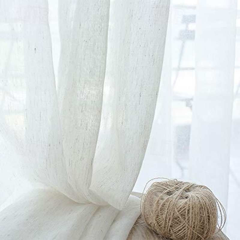 Flax Cotton Linen Pinch Pleated Sheer Curtains Long Vintage French Window Panel Drapes with Back Tab for Farmhouse Living Room Bedroom, Natural 1 Panel4