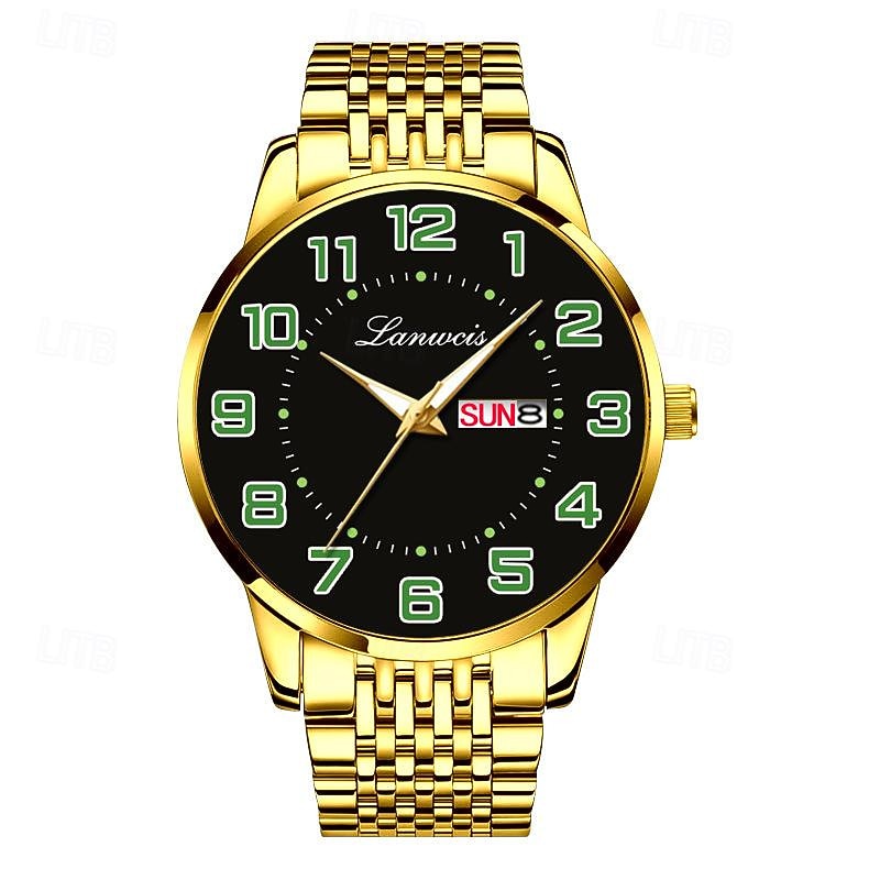 New Stainless Steel With Large Dial Fashion Men'S Business Watch Luminous Calendar Week Display Casual Trend Quartz Watch Brand Luxury Simple Versatile Men'S Sports Watch4