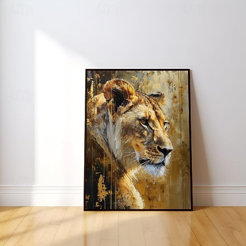 Hand Painted Abstract Oil Painting Temporal Impressionism Lioness Gold White Modern Wall Art Decor Modern Farmhouse Wall Decor Art On Wall2