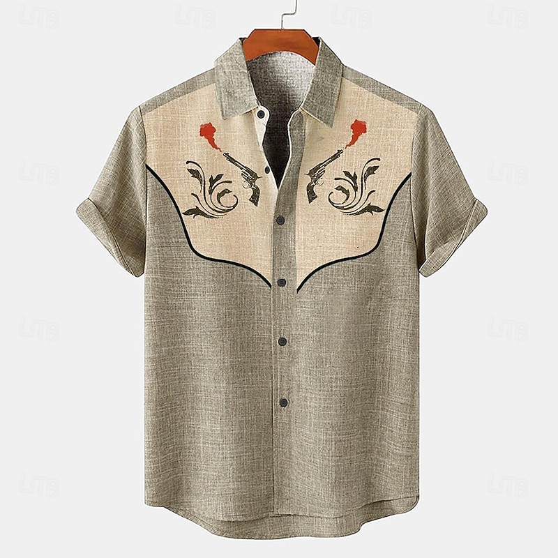 Men's Shirt Linen Shirt Retro Shirts Vintage Shirt Ethnic Shirt Floral Outdoor Work Blue Orange Gray Short Sleeve Turndown Summer Spring Clothing Apparel4