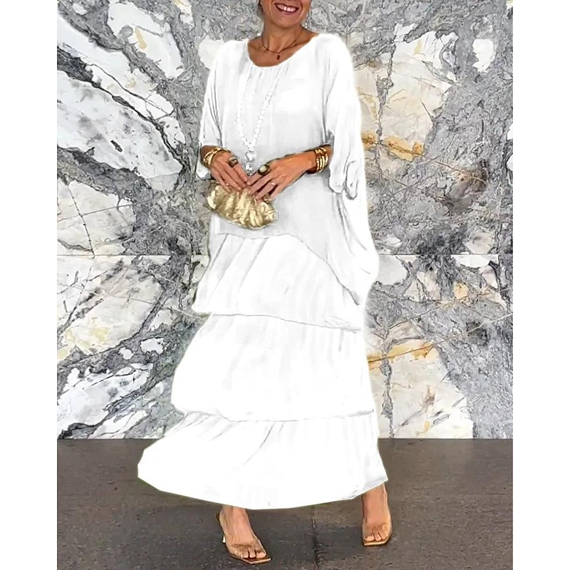 Women's Long Dress Maxi Dress Casual Dress Summer Dress Boho Dress Stylish Casual Vacation Daily Date Regular Fit Geometric 3/4 Length Sleeve Crew Neck White Navy Blue Green Summer3