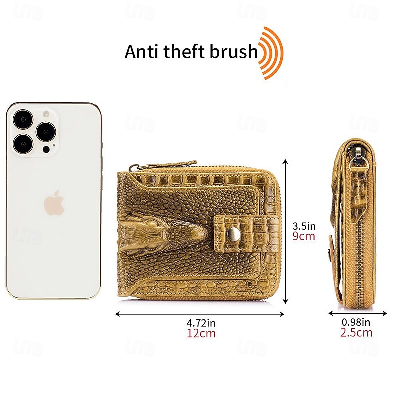 Men's leather crocodile patterned top layer cowhide zippered wallet with horizontal multi slot thickened photo album anti-theft brush wallet3