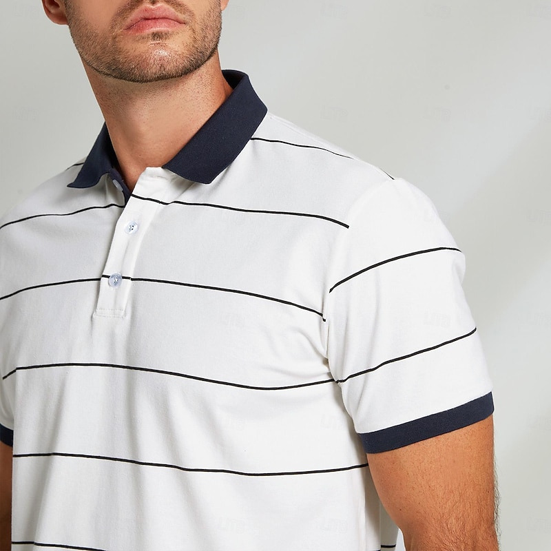 Men's 100%Cotton Golf Polo Shirt Knit Polo Business Casual Classic Short Sleeve Casual Hawaiian Beach Graphic Ship Button Summer Regular Fit Navy Blue4