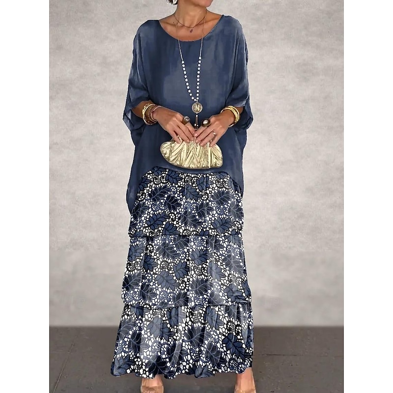 Women's Long Dress Maxi Dress Casual Dress Summer Dress Boho Dress Stylish Casual Vacation Daily Date Regular Fit Geometric 3/4 Length Sleeve Crew Neck White Navy Blue Green Summer