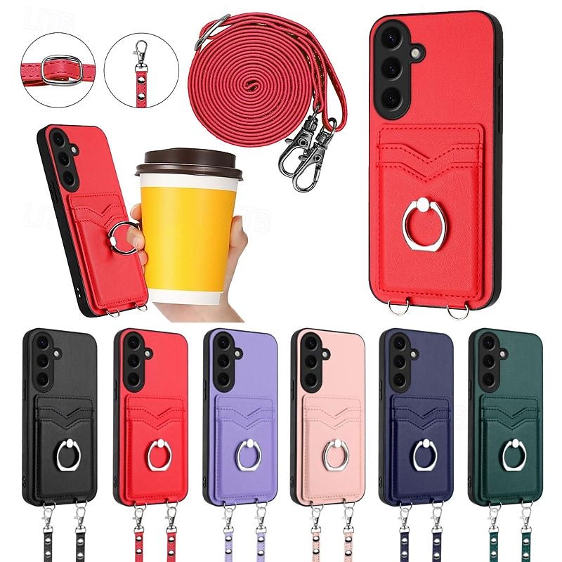 Phone Case For Samsung Galaxy S25 S24 S23 S22 Plus  Ultra S23 FE A55 5G A35 5G A25 A15 A14 Back Cover Ring Holder with Lanyard Card Slot Retro TPU Metal PU Leather - Main Image