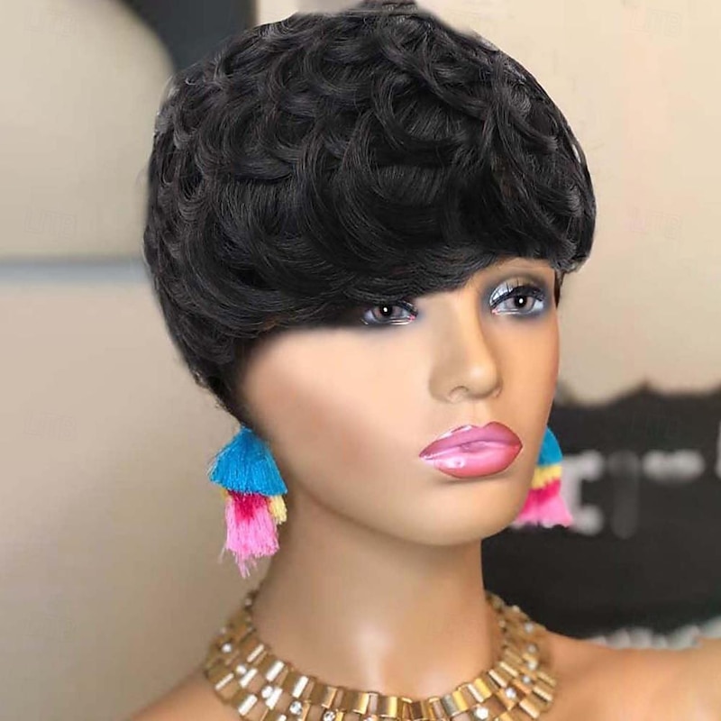 Short Curly Pixie Cut Wig Human Hair Short Wigs for Black Women pixie cut wigs human hair Short Human Hair Pixie Cut Glueless Wig Short Wigs Natural Curly Color 1B3
