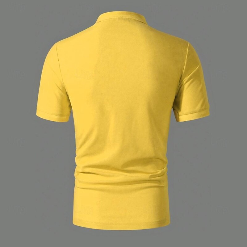 Men's Golf Shirt Casual Holiday Ribbed Polo Collar Short Sleeve Fashion Basic Solid Color Patchwork Pocket Summer Regular Fit Light Blue Black White Yellow Royal Blue Golf Shirt3