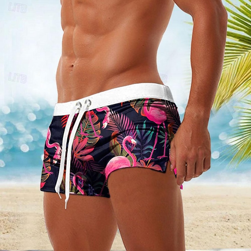 Men's Flamingo Bird Swim Trunks Swim Shorts Board Shorts Mid Waist Fashion Designer Surfing Holiday Beach Drawstring Pocket Elastic Waist Designer Clothing Apparel