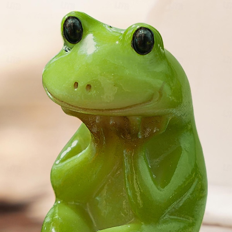 Adorable Green Frog on Toilet Resin Figurine - Decorative Garden, Balcony, and Micro Landscape Accessory for Potted Plants4