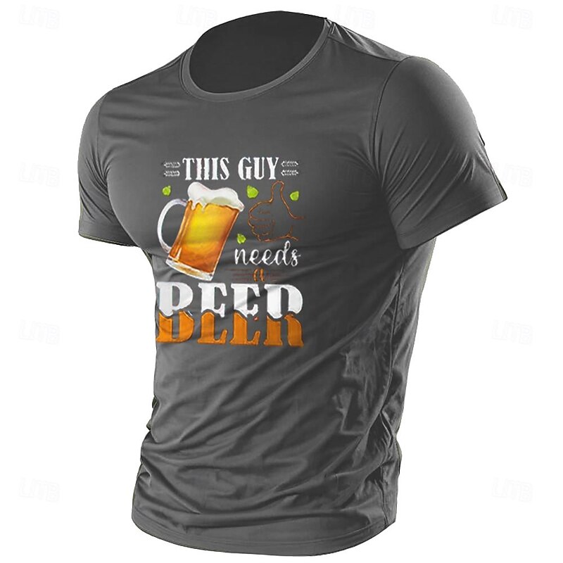 Men's Letter & Number Beer T Shirt Tee Top Cotton Short Sleeve Graphic Shirt Dark Grey#1 Dark Grey#2 Black Comfortable Tee Street Sports Outdoor Fashion Designer Clothing