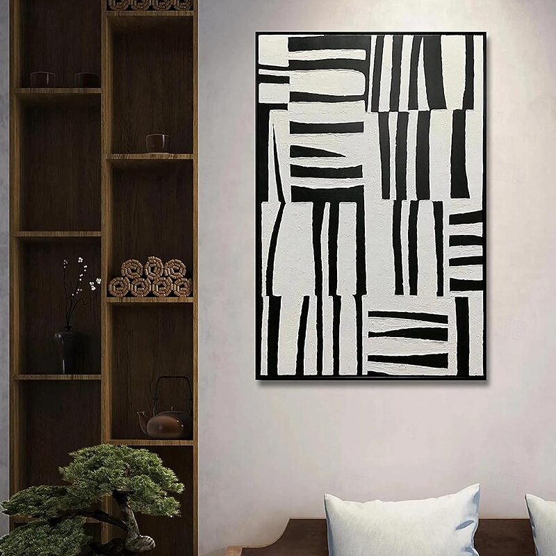 Handmade Oil Painting Canvas Wall Art Decoration Abstract Black and White Minimalism Modern for Home Decor Rolled Frameless Unstretched Painting3