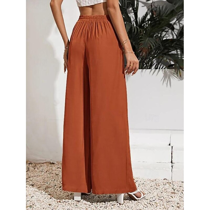 Women's Wide Leg Pants Trousers Casual Daily Long Plain Drawstring Side Pockets Breathability Comfortable Micro-elastic Weekend Black Red Beige Gray Spring & Summer Regular Fit2